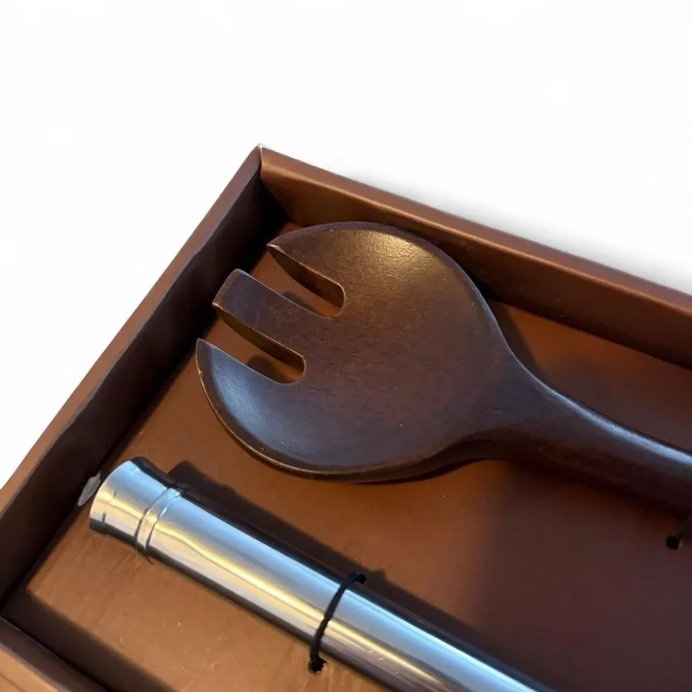 Vtg Atticus MCM Salad Server 2pc Wood Stainless Steel Mid Century Modern Gift